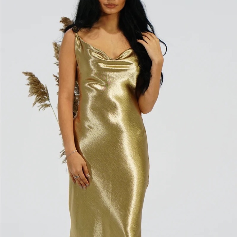 Sold! Gold Zahra Satin Slip Dress - Picture 10 of 12